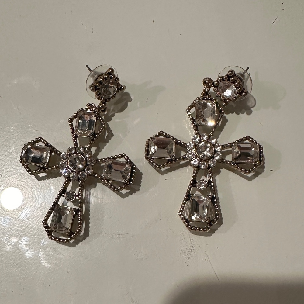 Cute crystal cross earrings